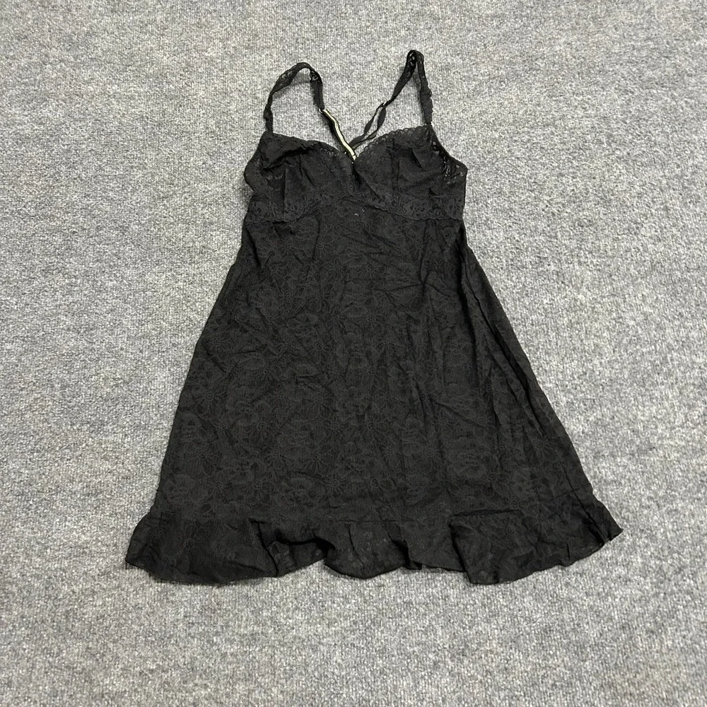 Victoria's Secret Slip Dress Womens Size S Black Lace Floral Ruffle Chemise